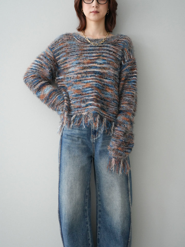 [SET]裾フリンジミックスヤーンシャギープルオーバー+選べるアクセセット(2set)