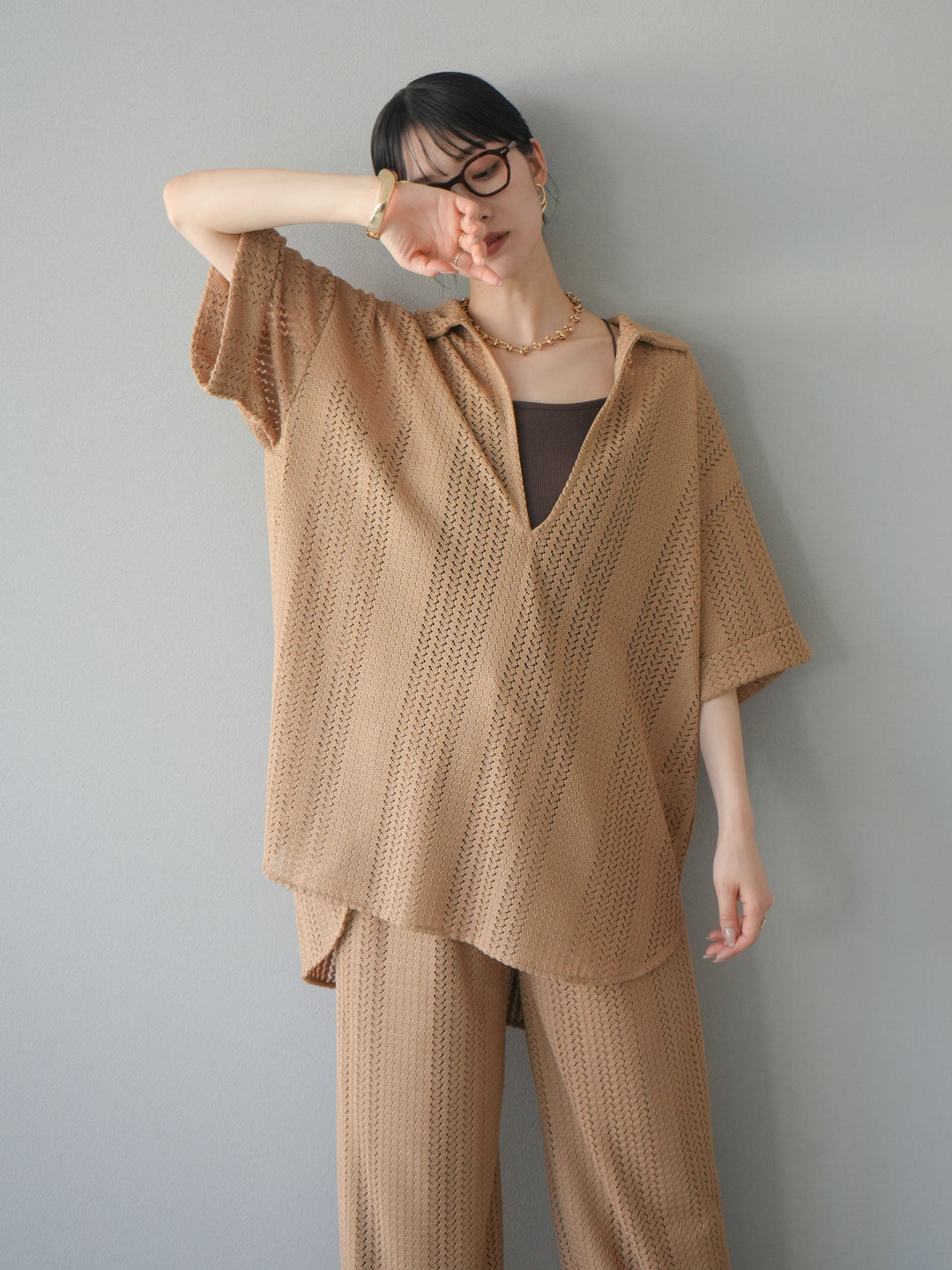 【預購】鏤空蕾絲兩用套頭衫/米色