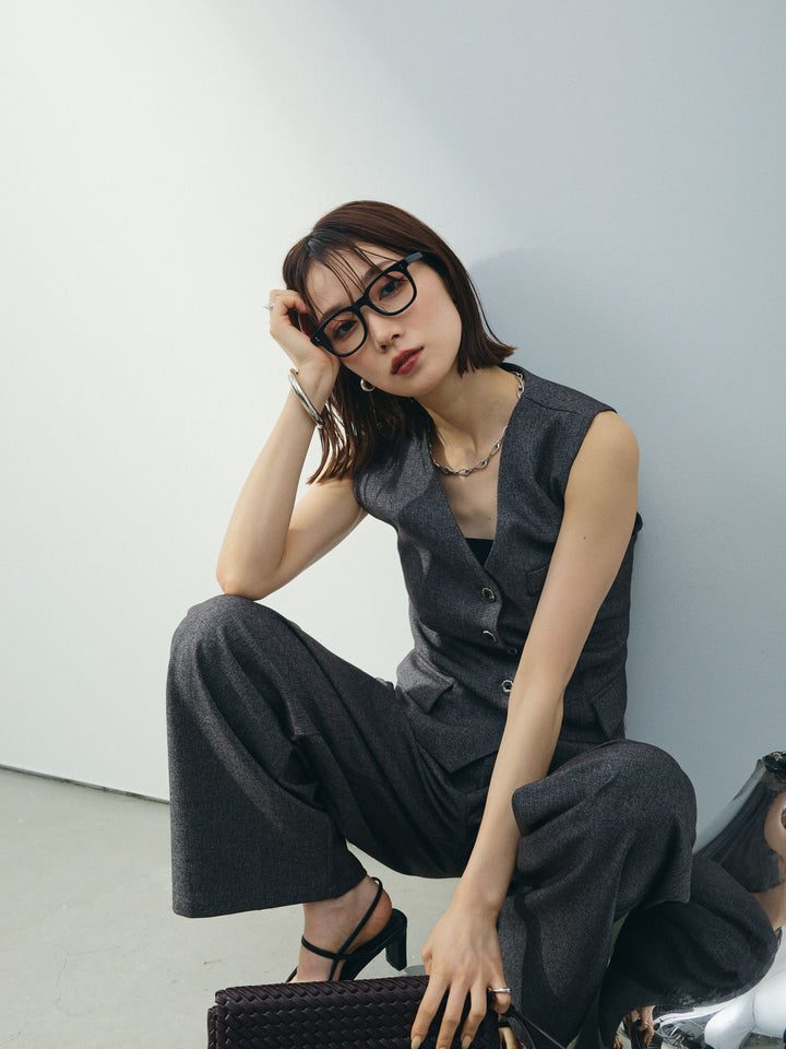 [SET]フラワーモチーフレースアップジレ＆ベルト付ワイドパンツSET UP(2set)