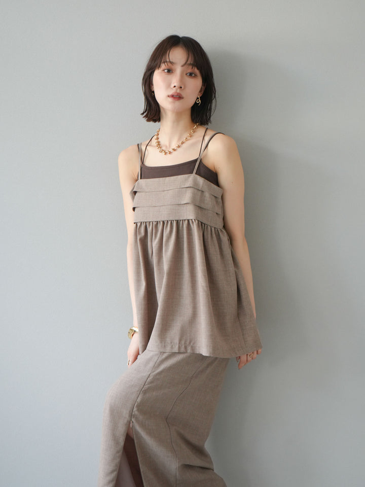 [訂位] 仿亞麻緊身設計吊帶背心/灰褐色
