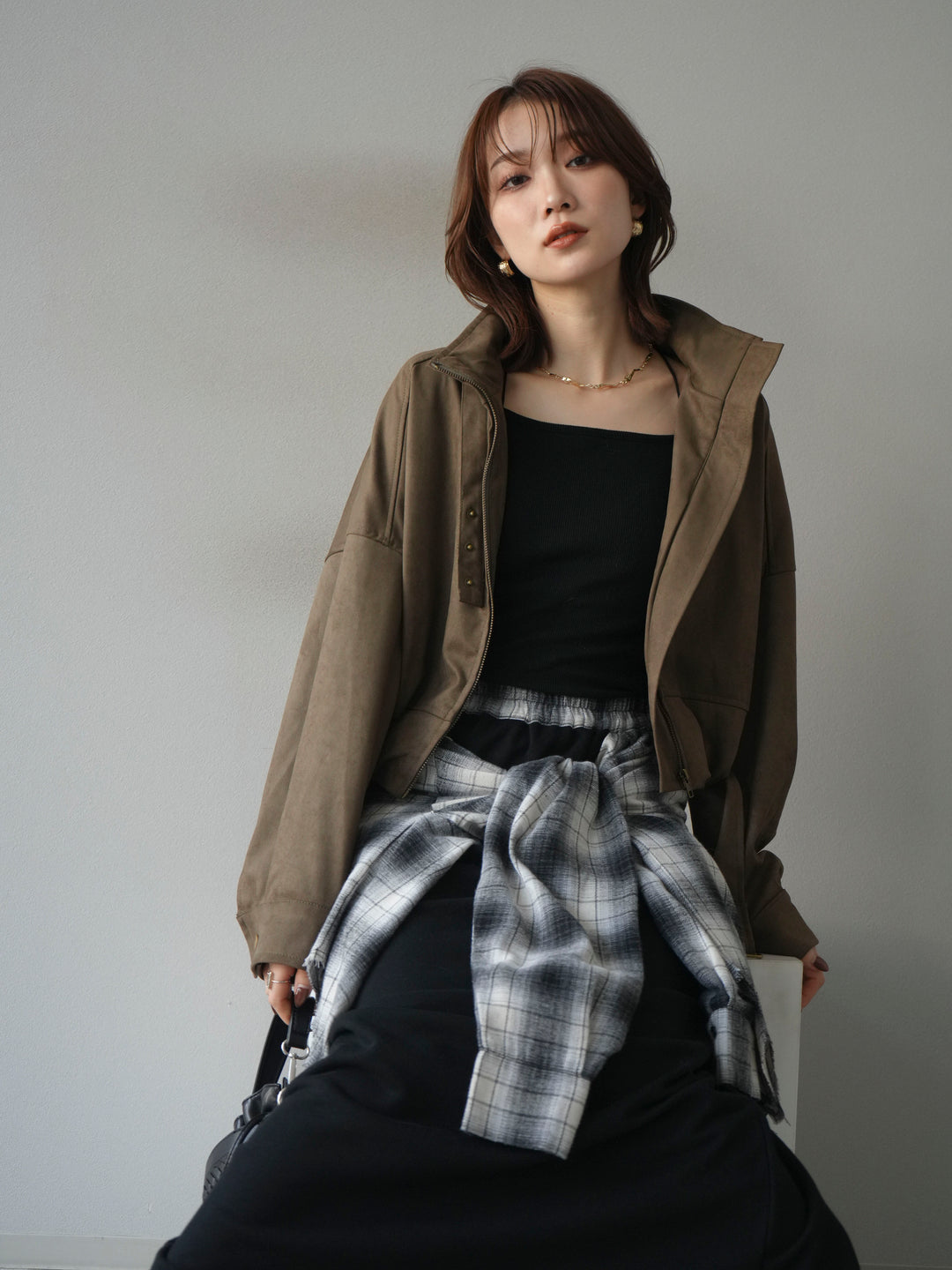 [予約]スエードバルーンショートブルゾン/khaki