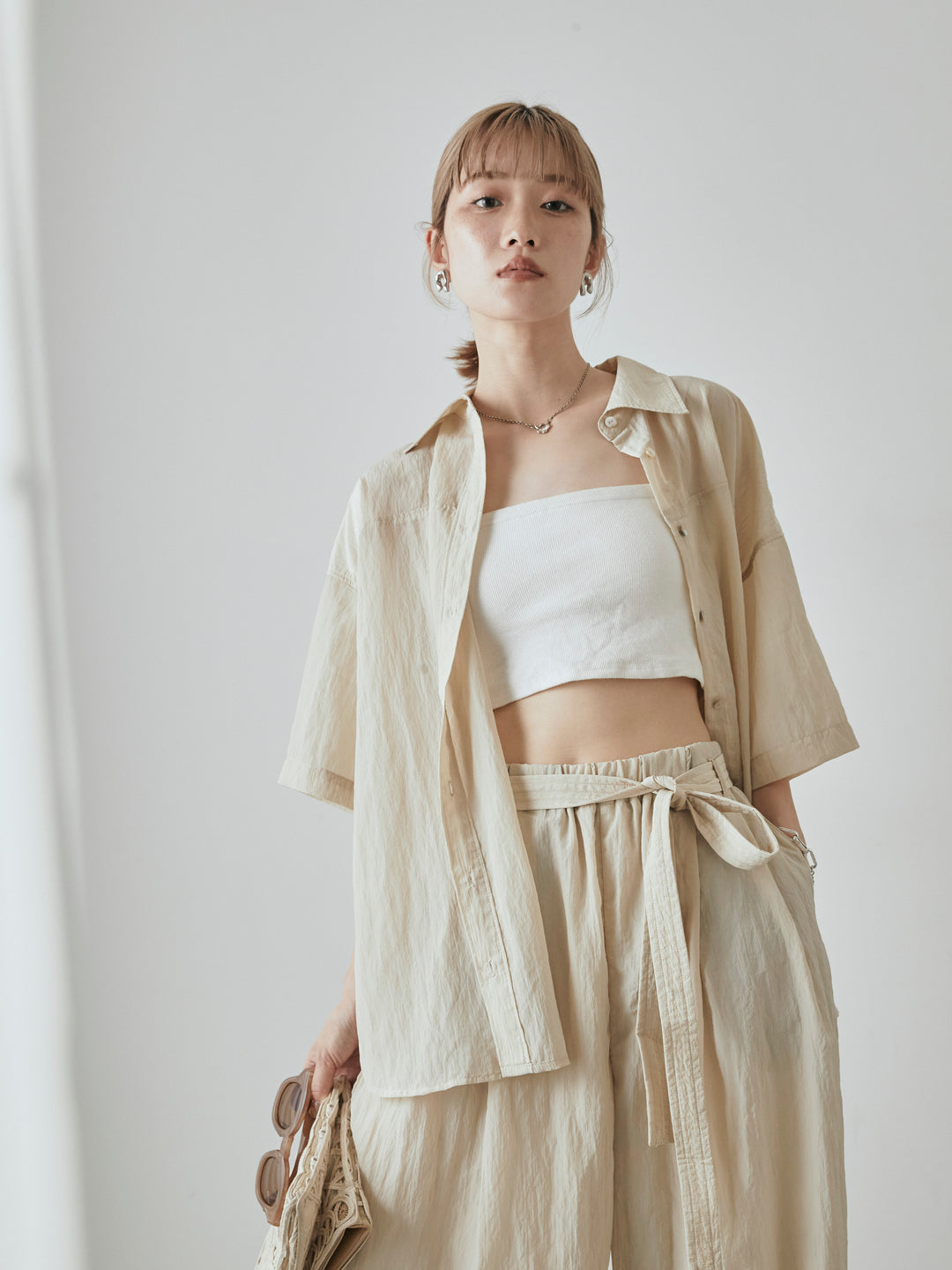 【預購】2WAY尼龍墊圈半身襯衫/奶油色