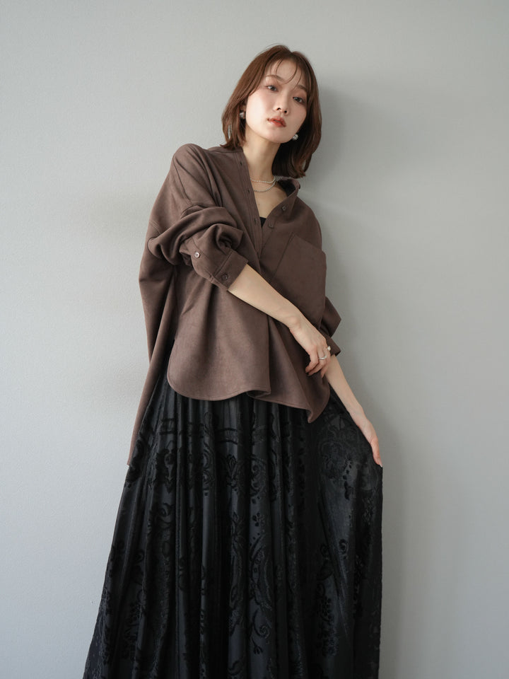[予約]スエードバンドカラーオーバーシャツ/ダークブラウン