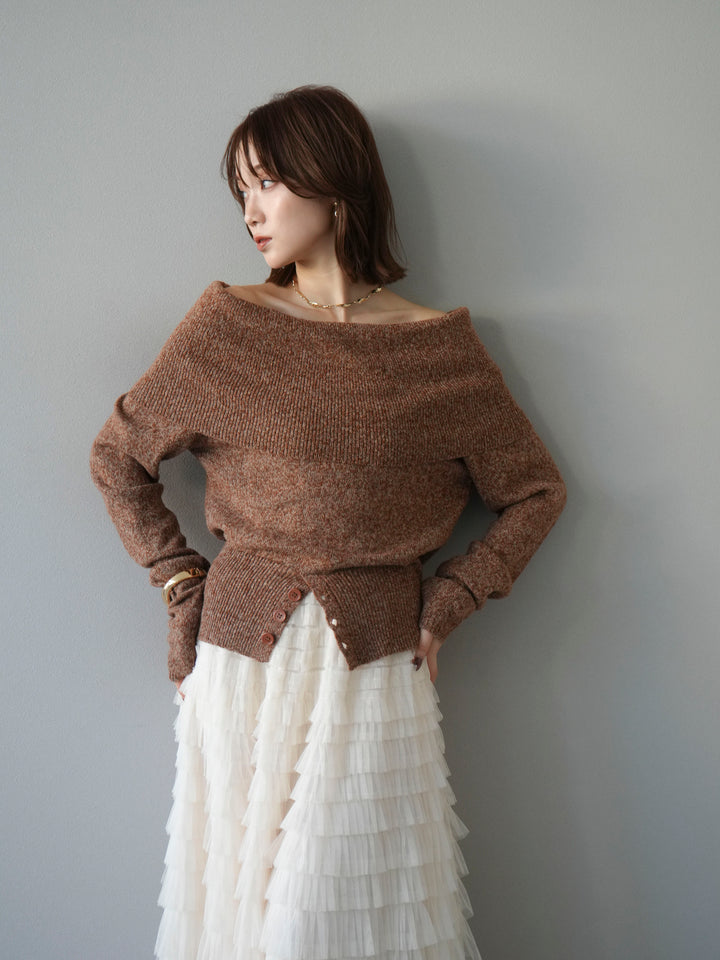 [予約]ミックスヤーンオフショルニットプルオーバー/オレンジ