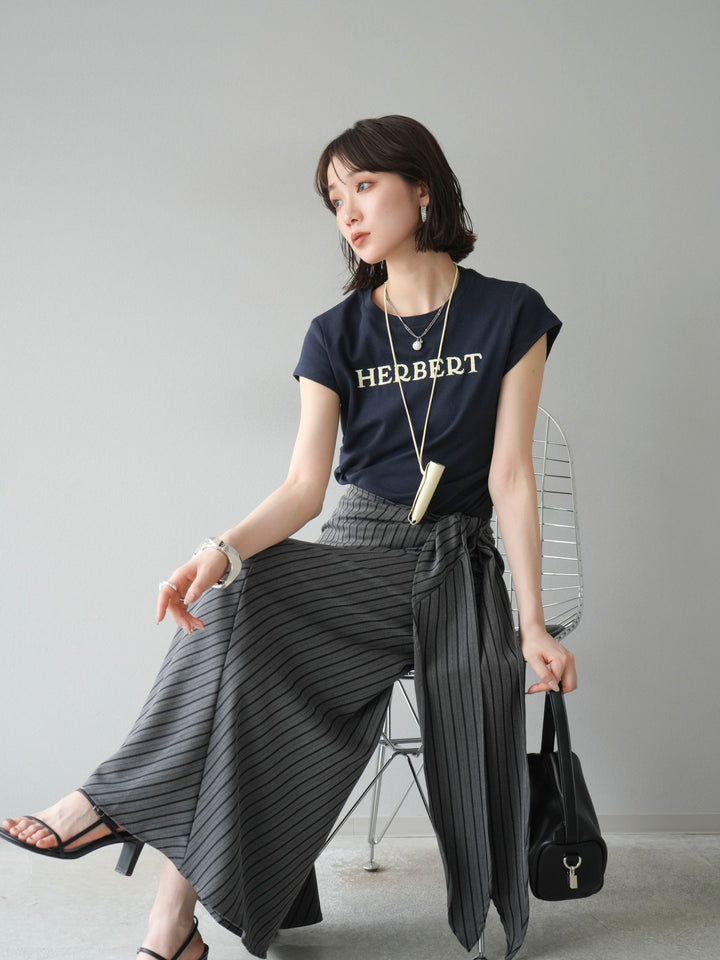 [SET]刺繍ロゴTシャツ＆レザーポーチネックレスSET +サイド巻きツイルスカート(2set)