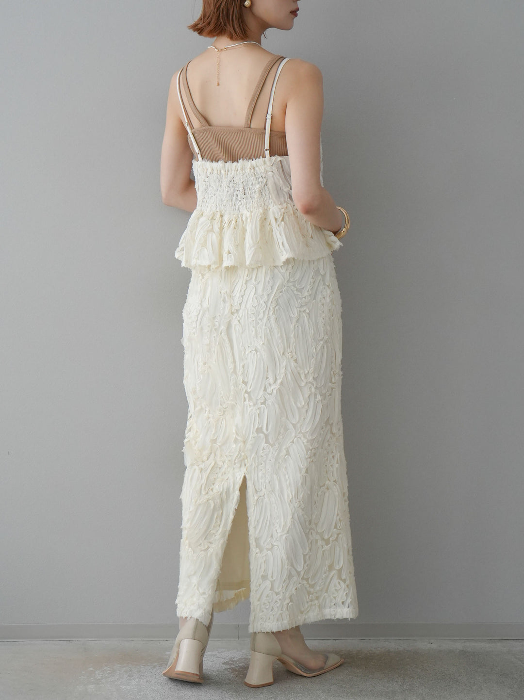 [預訂] 提花線蕾絲I字裙/象牙白