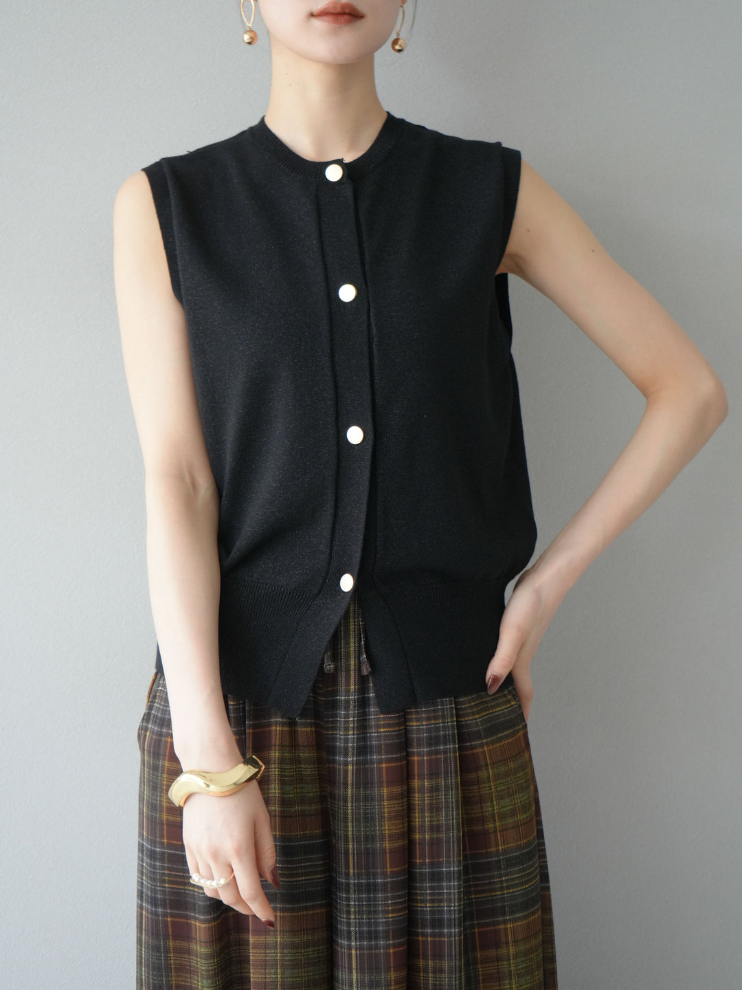 [予約]ラメニットベスト/ブラック