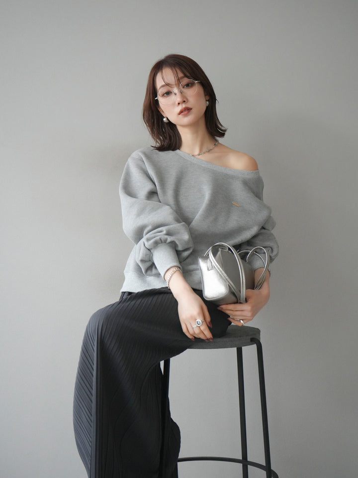 [予約]プレート付裏起毛ワンショルプルオーバー/mixgray