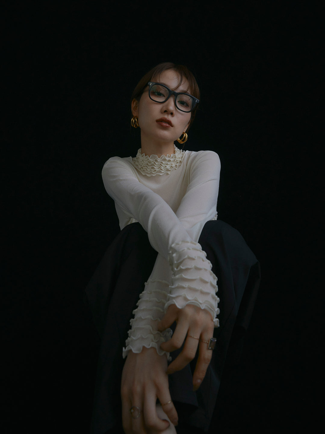 [予約]シアーフリルメロートップス/アイボリー