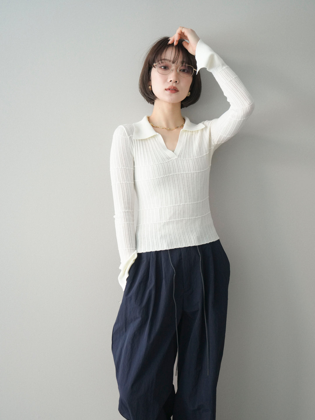 [予約]シアーリブスキッパーニットトップス/ivory