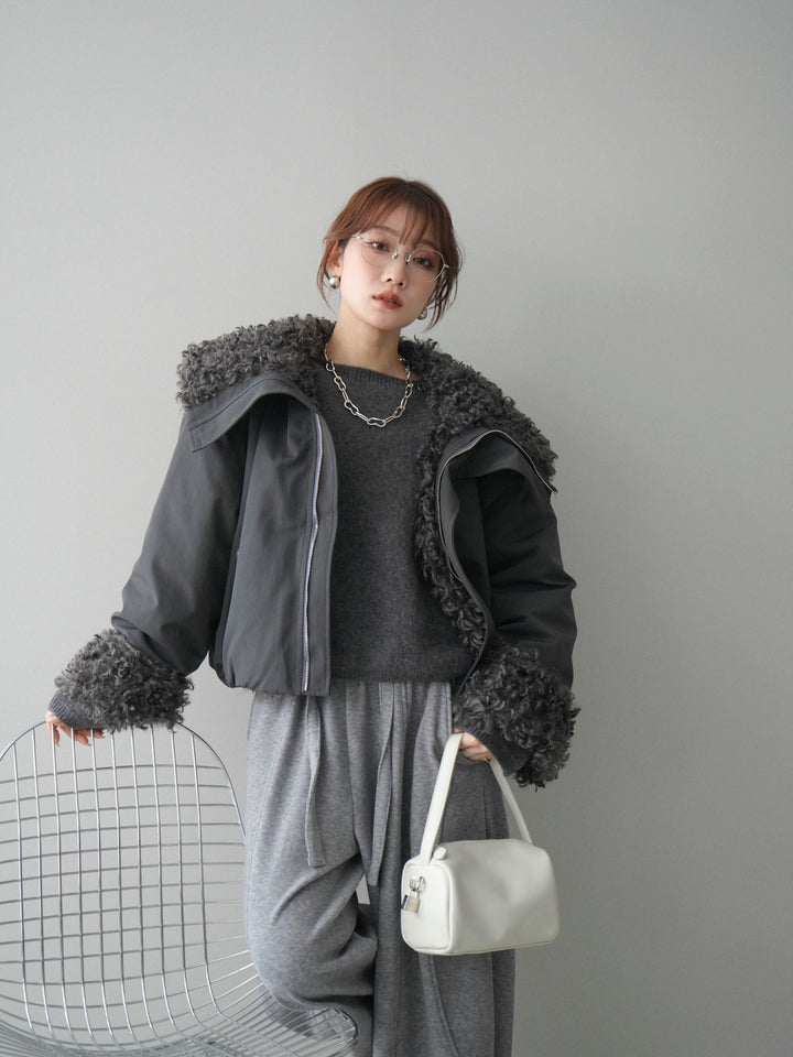 [SET]プードルファーダウンジャケット+アンゴラタッチボートネッククロップドプルオーバー(2set)