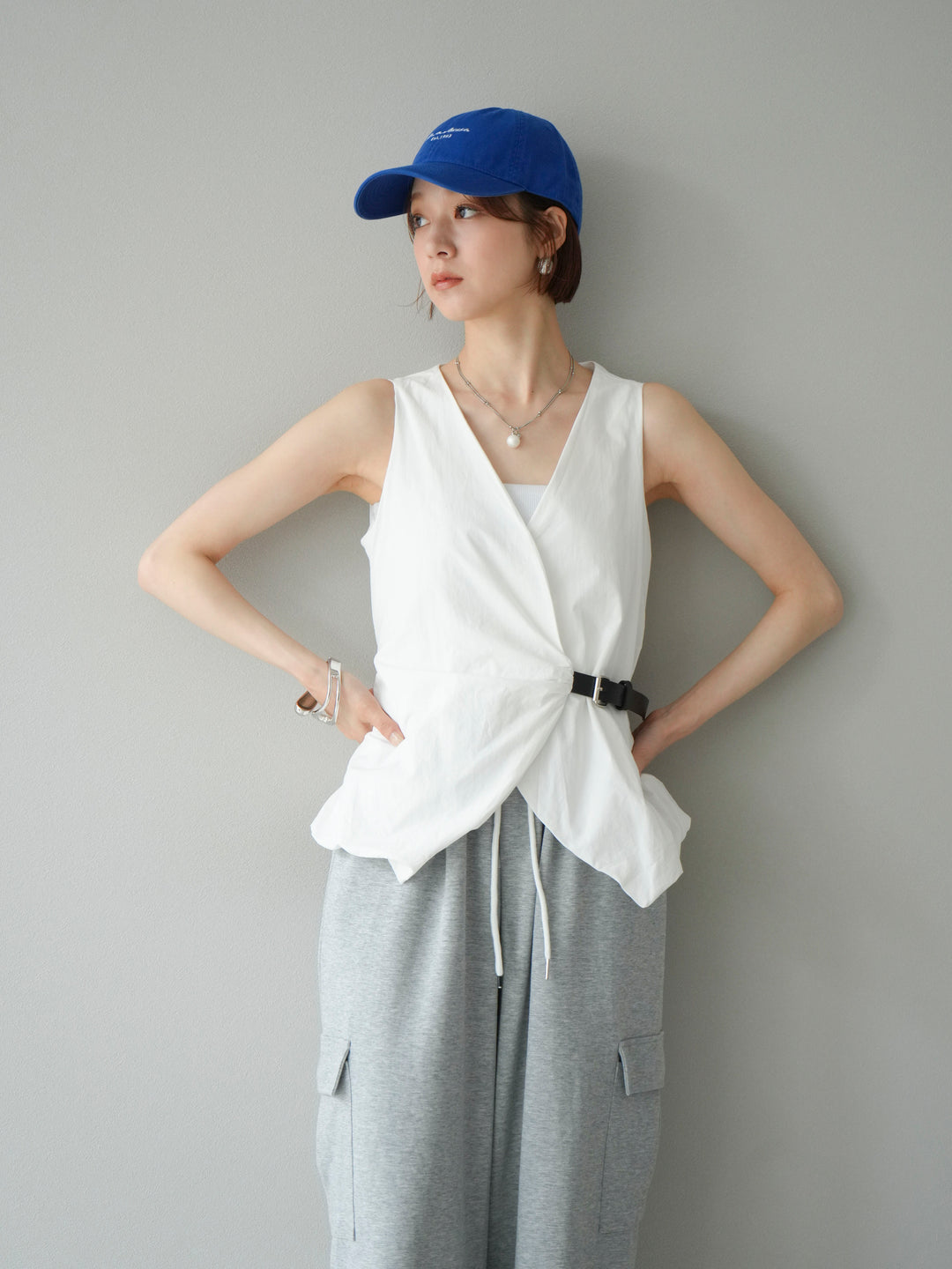 [予約]ベルトデザインバルーンブラウス/ホワイト