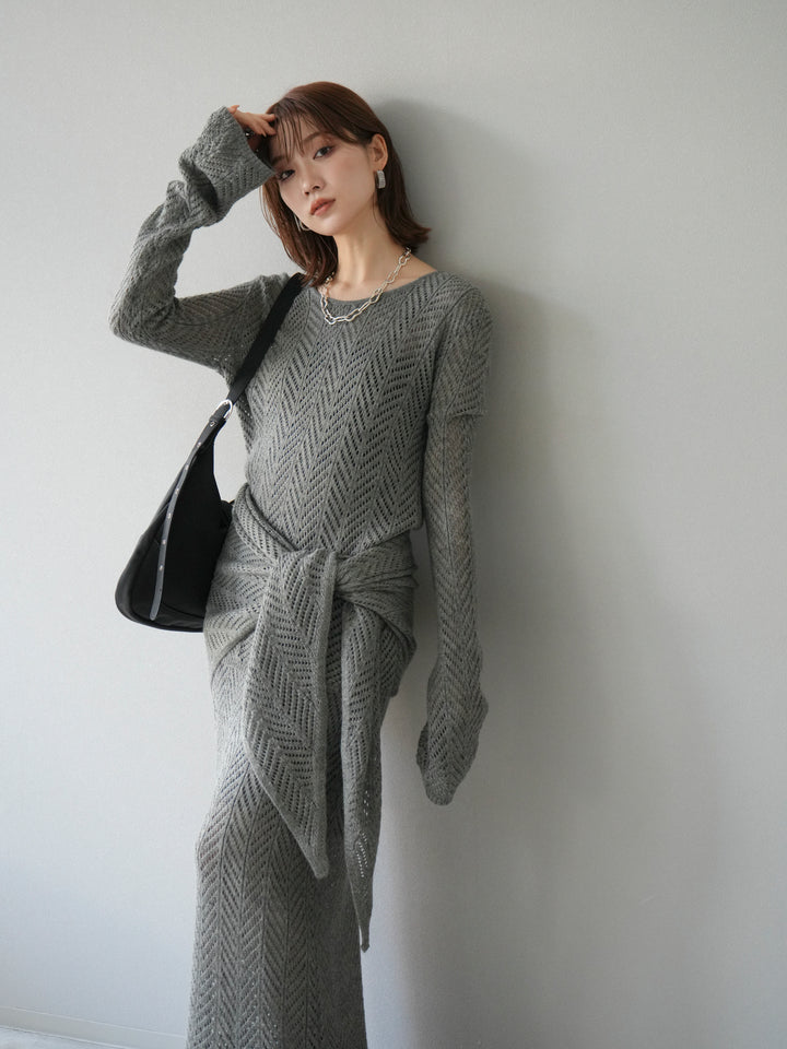 [予約]透かし編みニットスカーフ/グレー