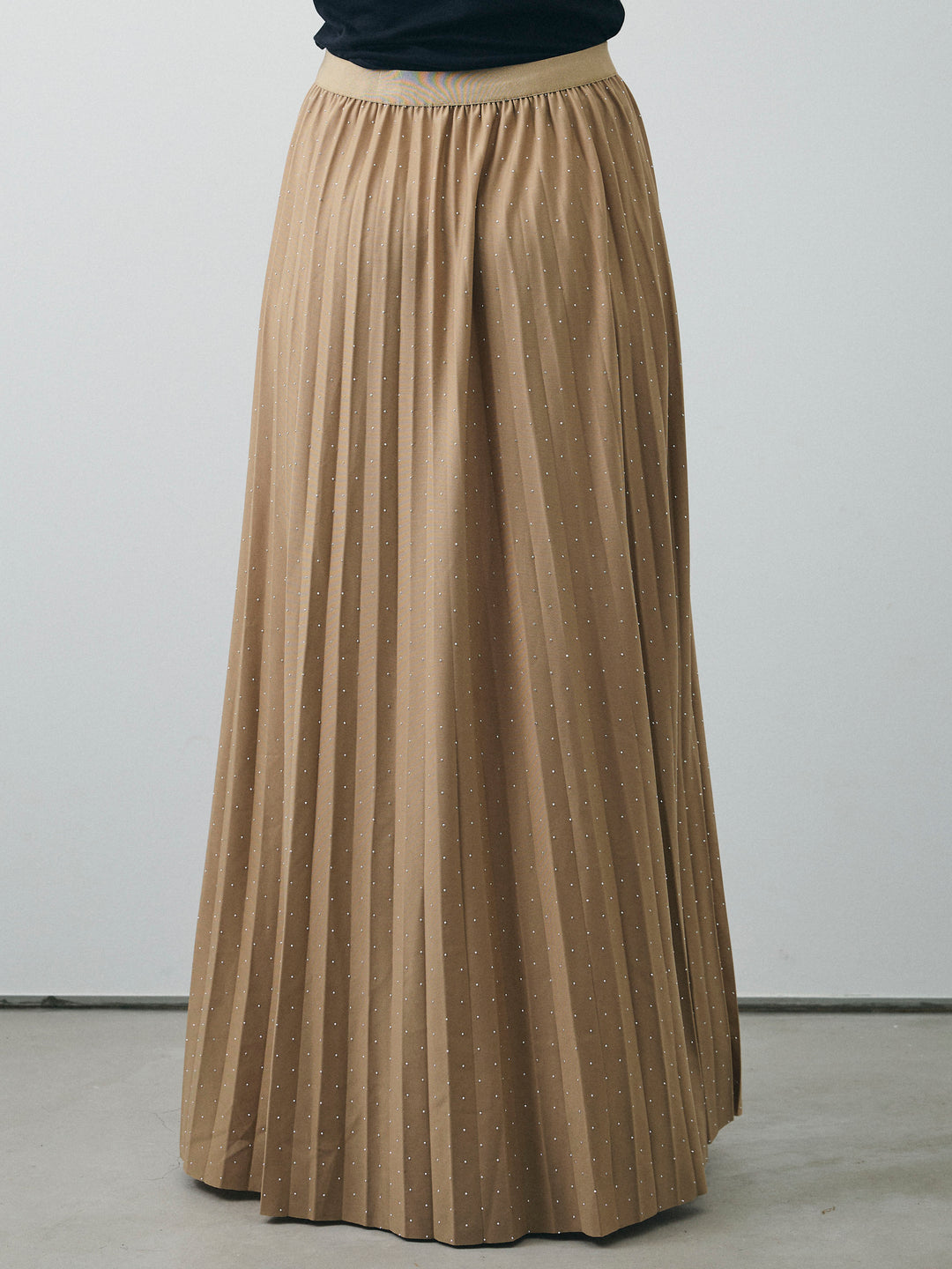 [予約]ラインストーンプリーツスカート/ベージュ