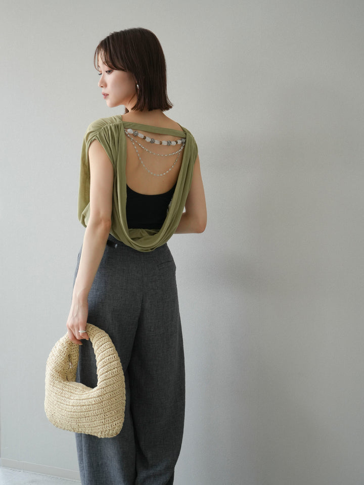 【預購】串珠鏈垂墜上衣/卡其色