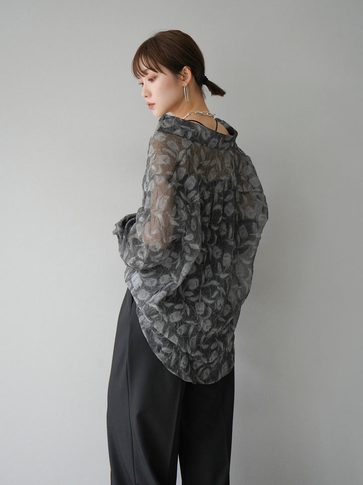 [Pre-order] Tulip Jacquard Sheer Shirt/Black