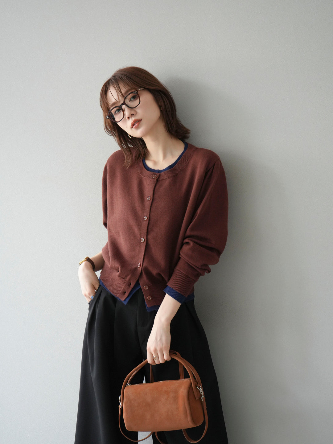 【SET】同色系疊穿開襟衫+雙褶寬褲（2件組）