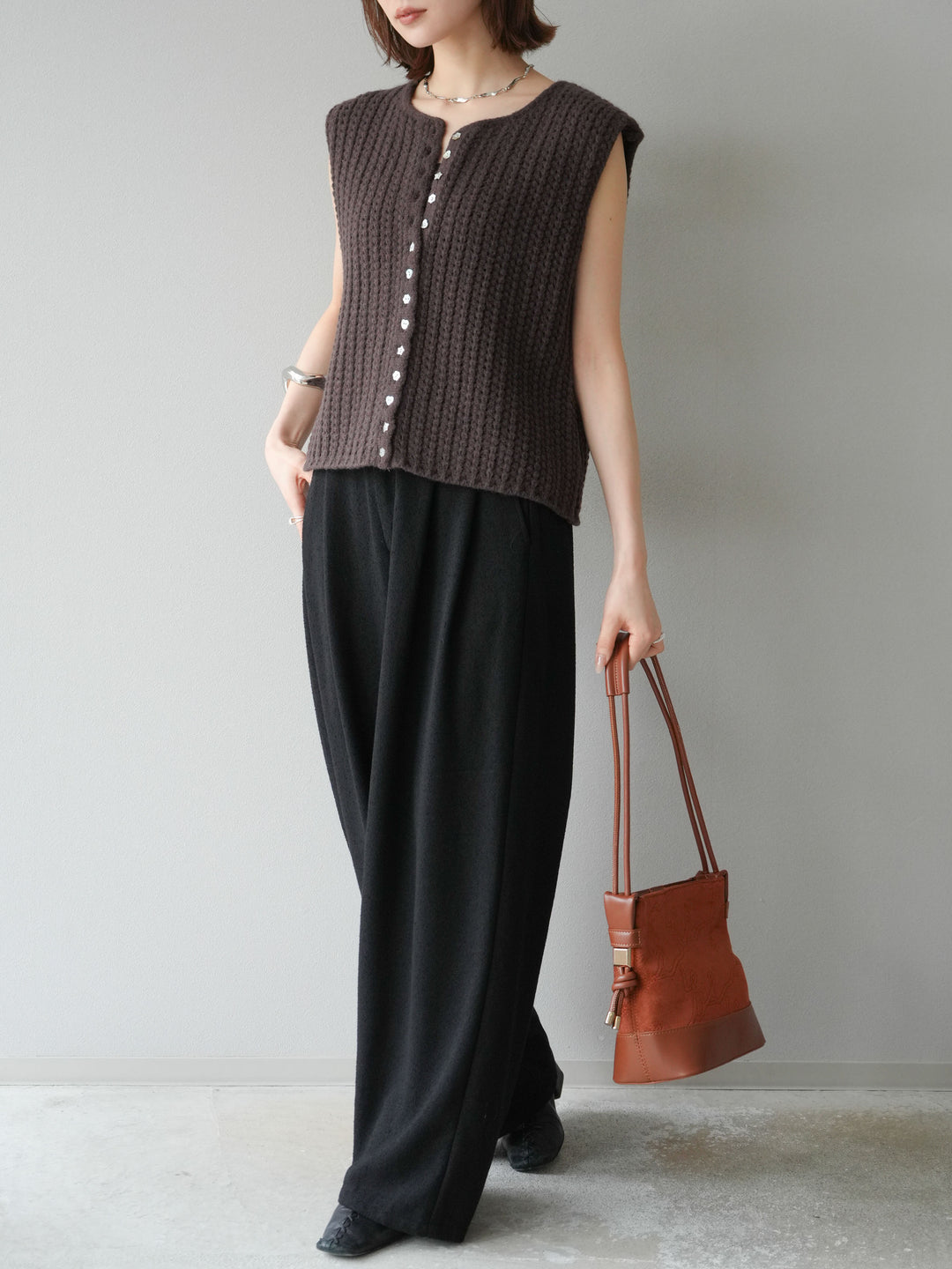 [予約]ネップワイドパンツ/ブラック