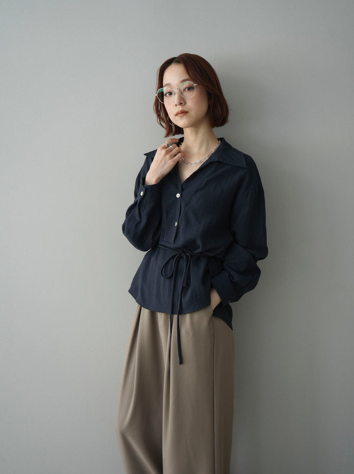 [予約]Vネック変形ラインシャツ/navy