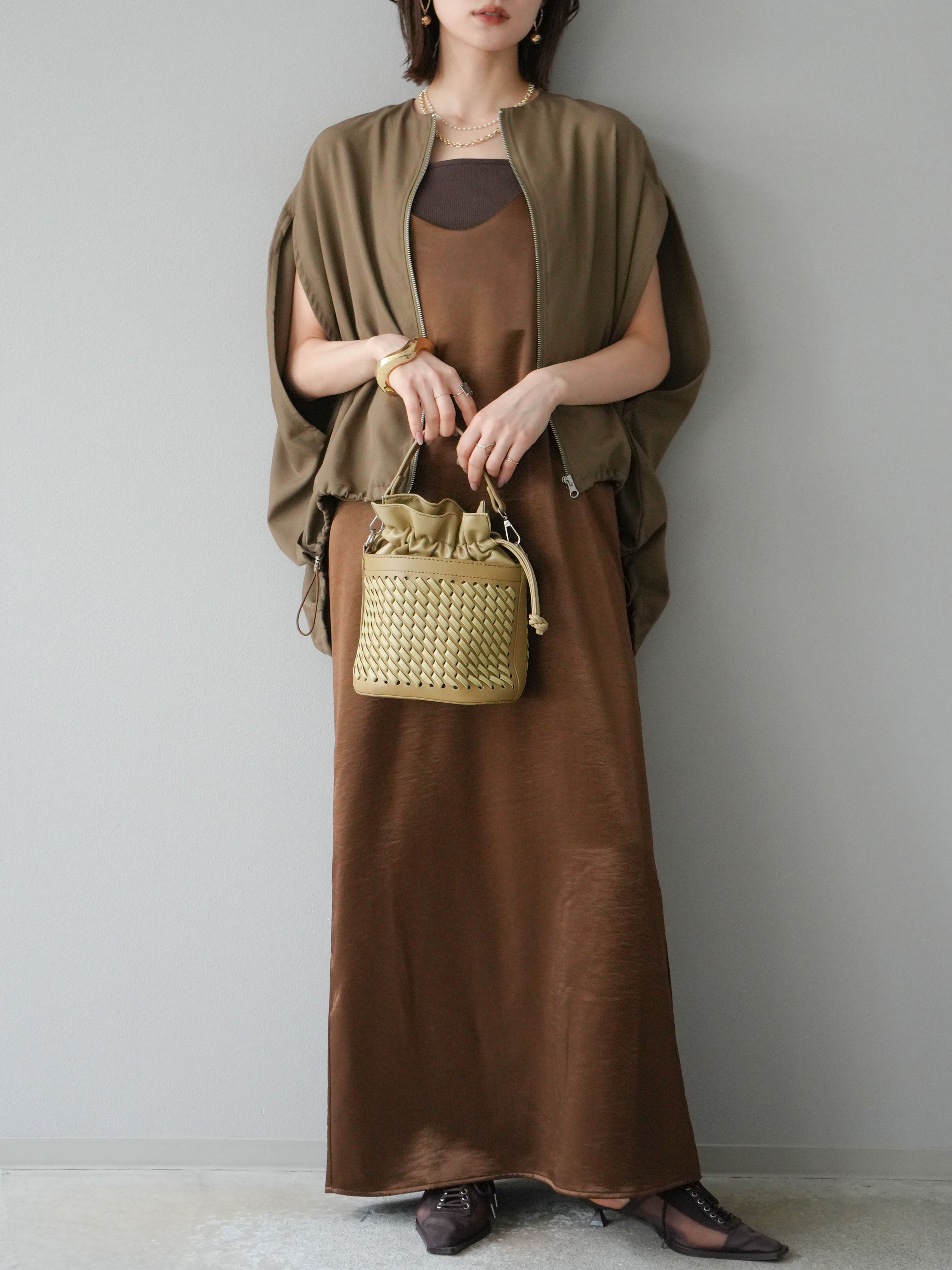 予約]サテンキャミワンピース/ブラウン – Lumier