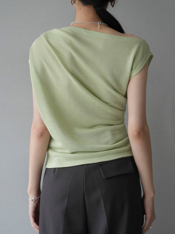 [Pre-order] Asymmetrical tuck sleeveless knit/green