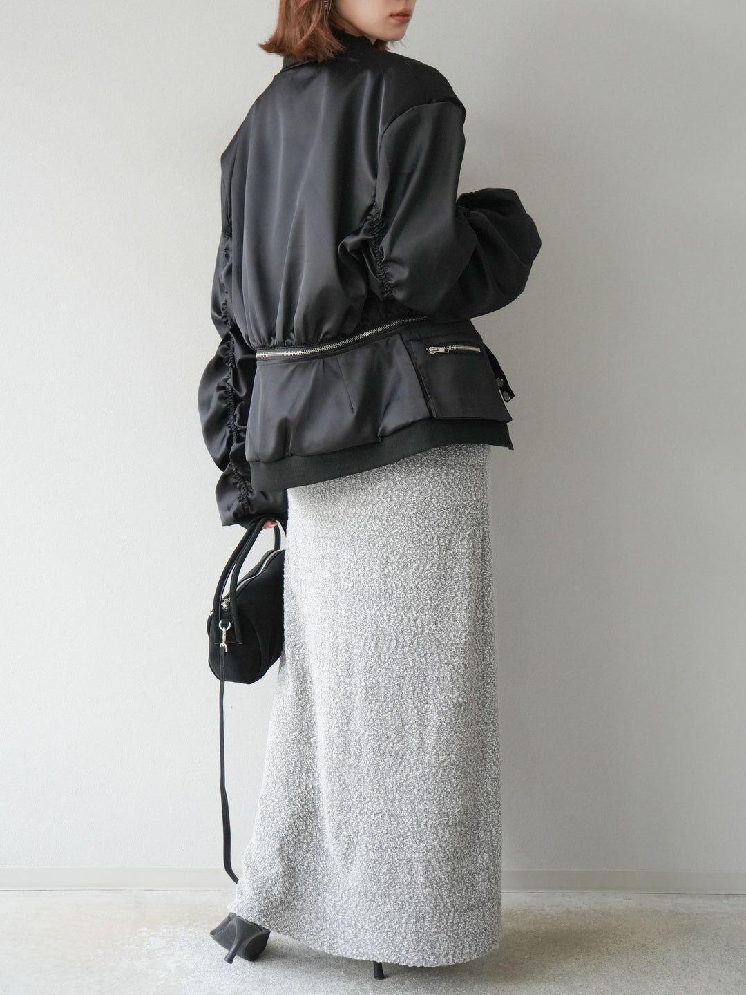 [予約]ブークレーニットIラインスカート/グレー