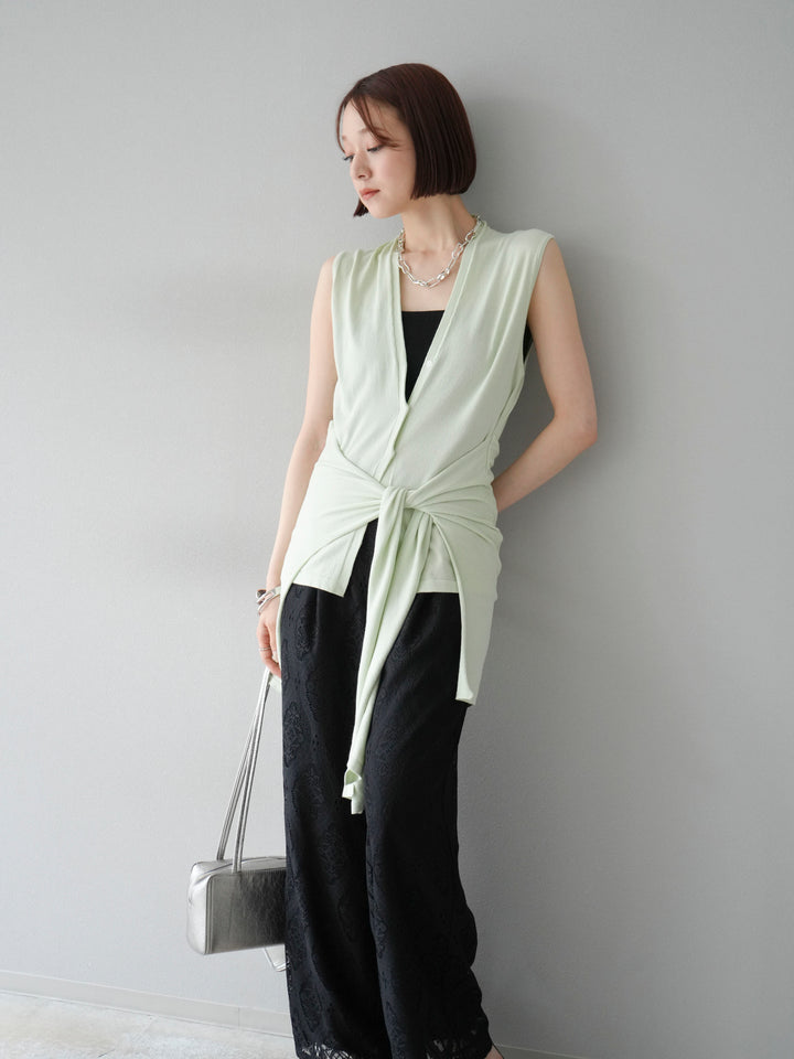 【預購】無袖圍腰針織開襟衫/綠色