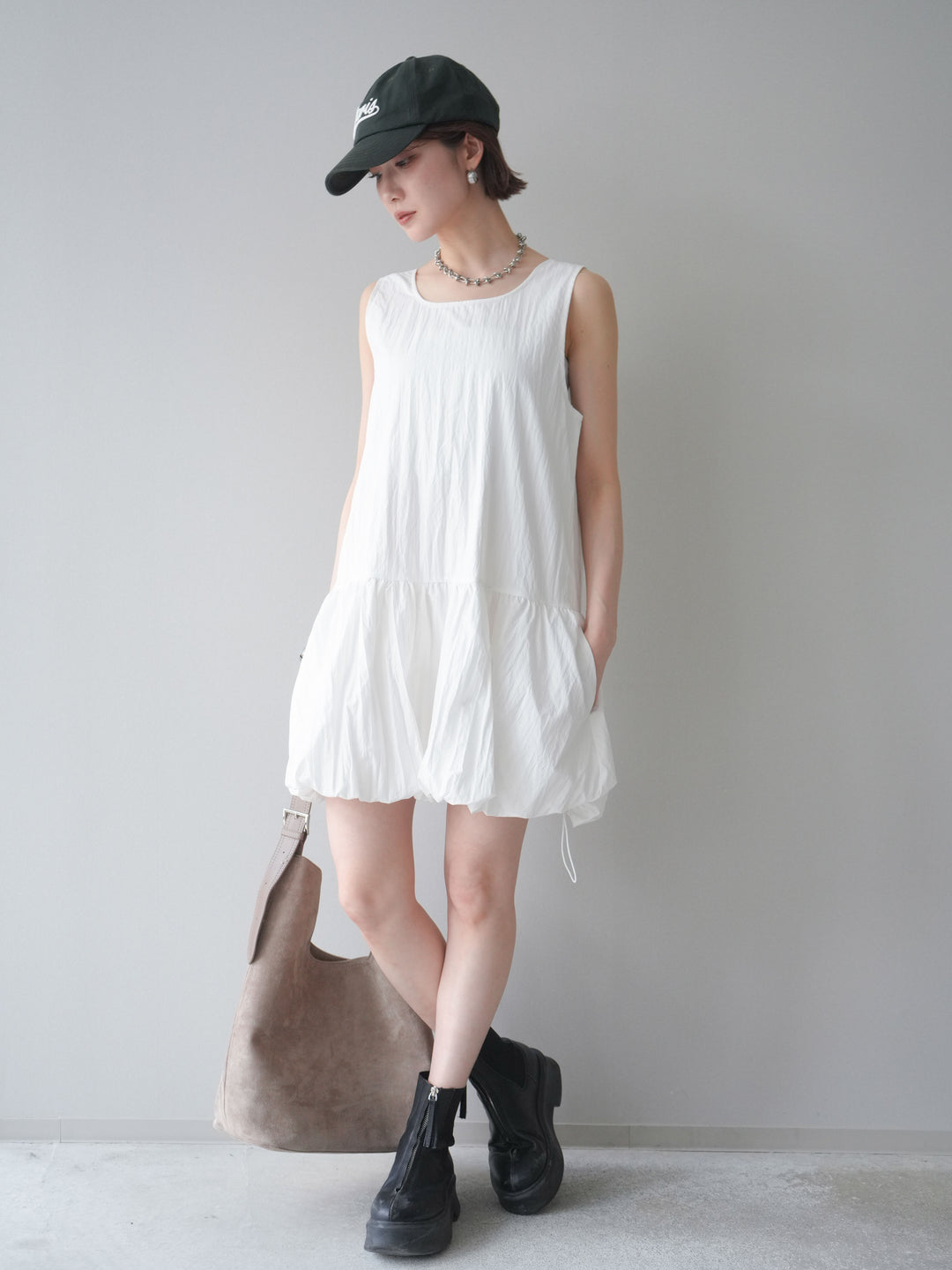 [予約]ドロストバルーンミニワンピース/white