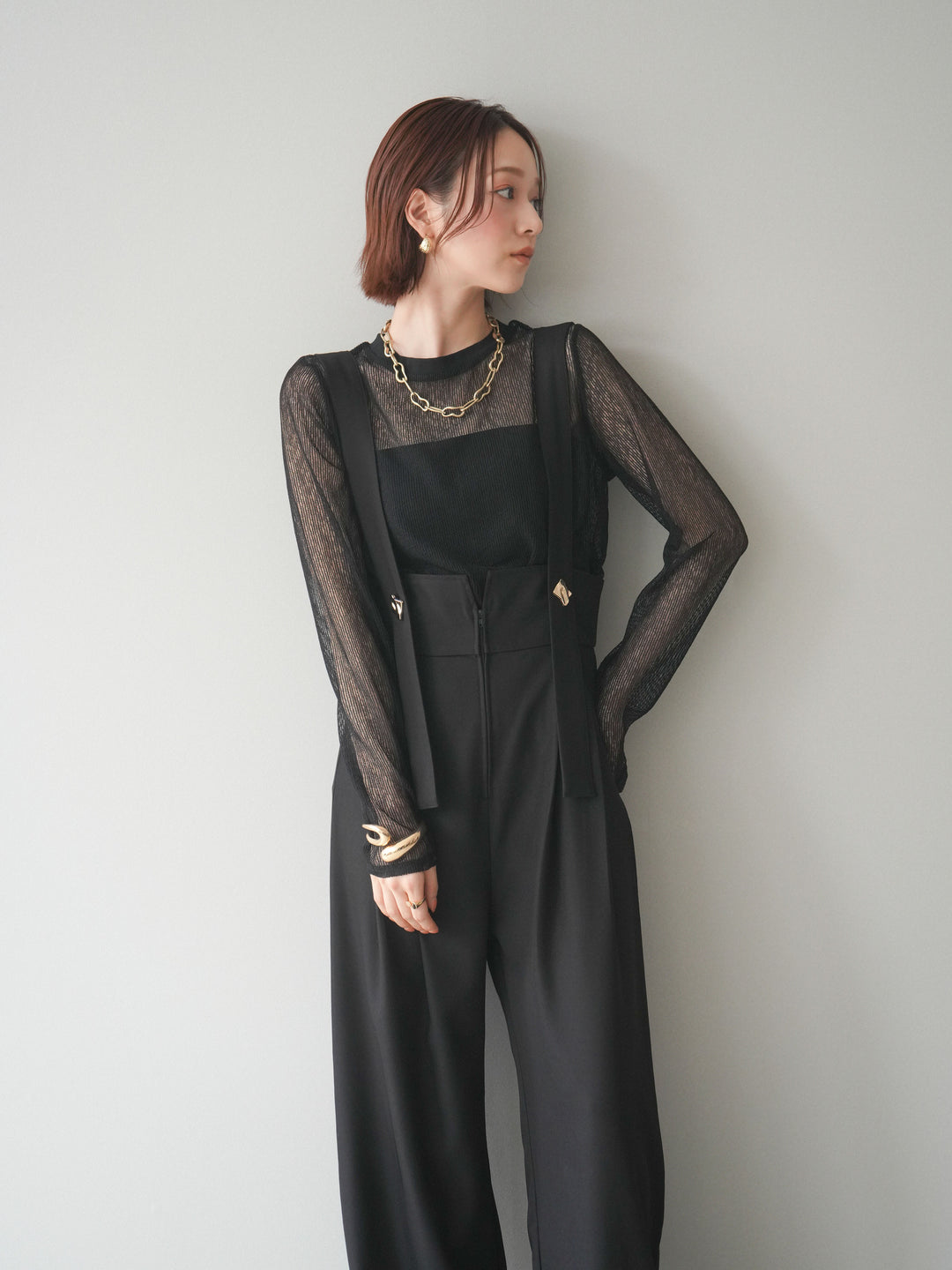 [予約]シアーストライプメッシュトップス/black