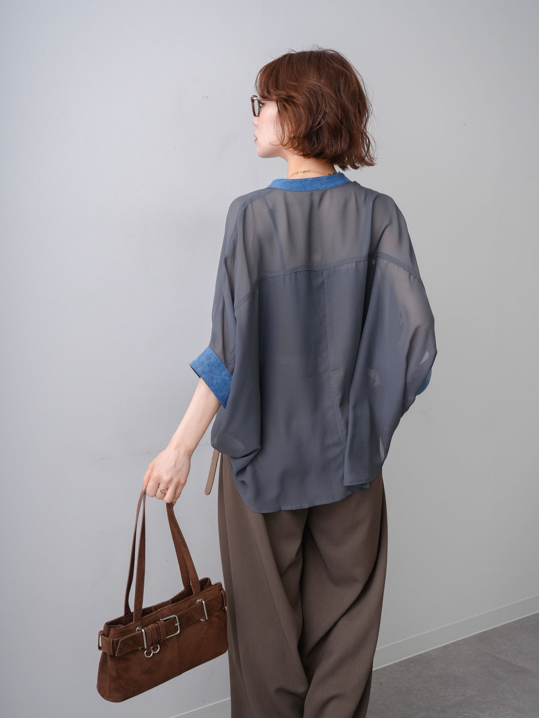 [予約]デニムコンビシアードルマンブラウス/charcoal