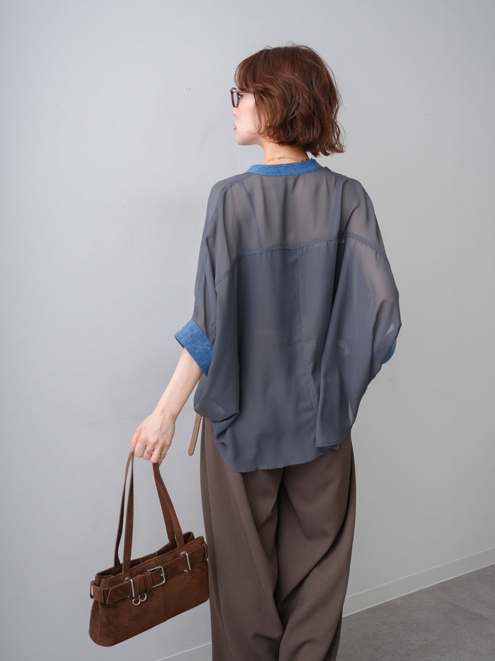 [予約]デニムコンビシアードルマンブラウス/charcoal