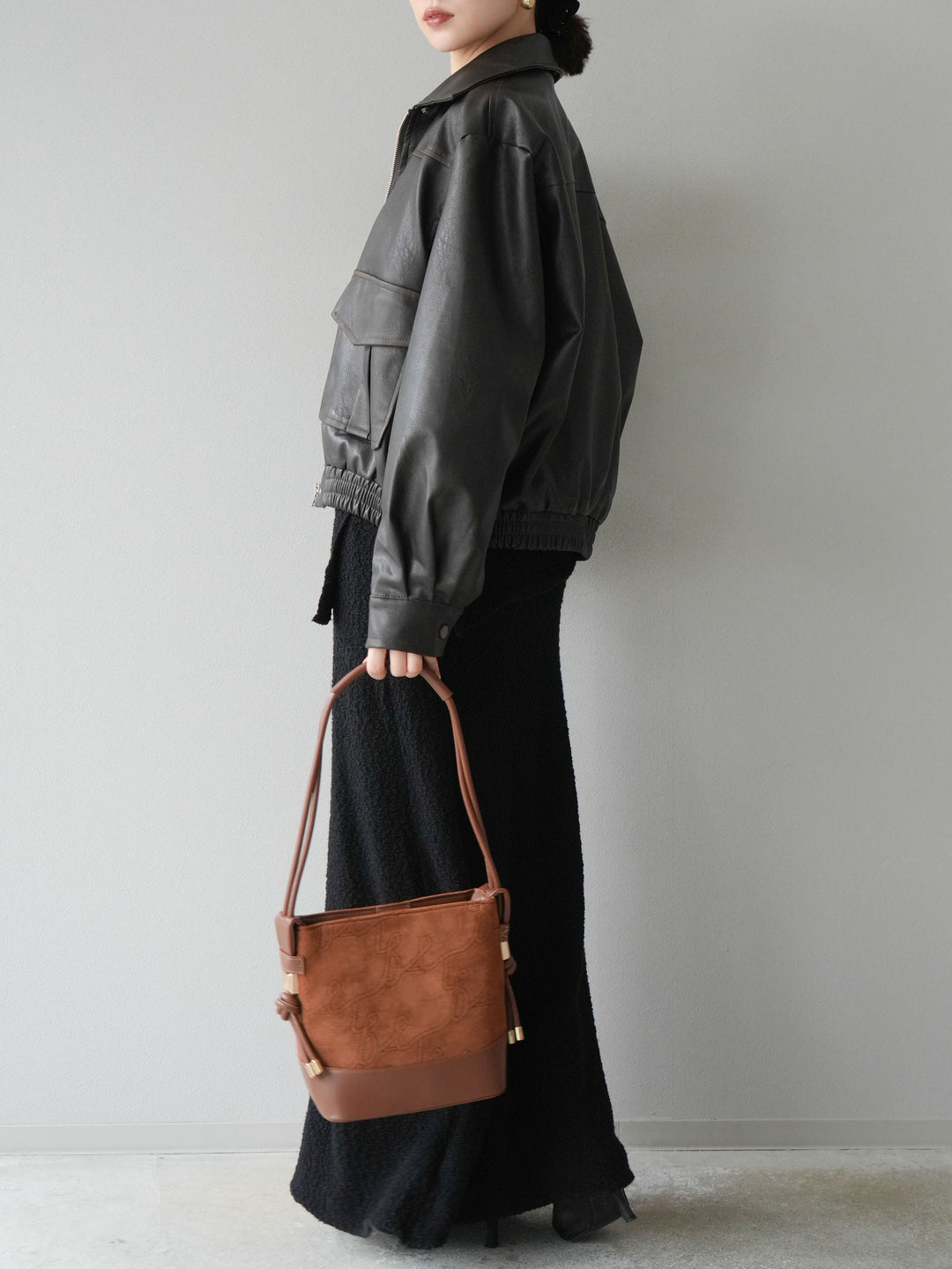 [予約]ブークレーニットIラインスカート/ブラック