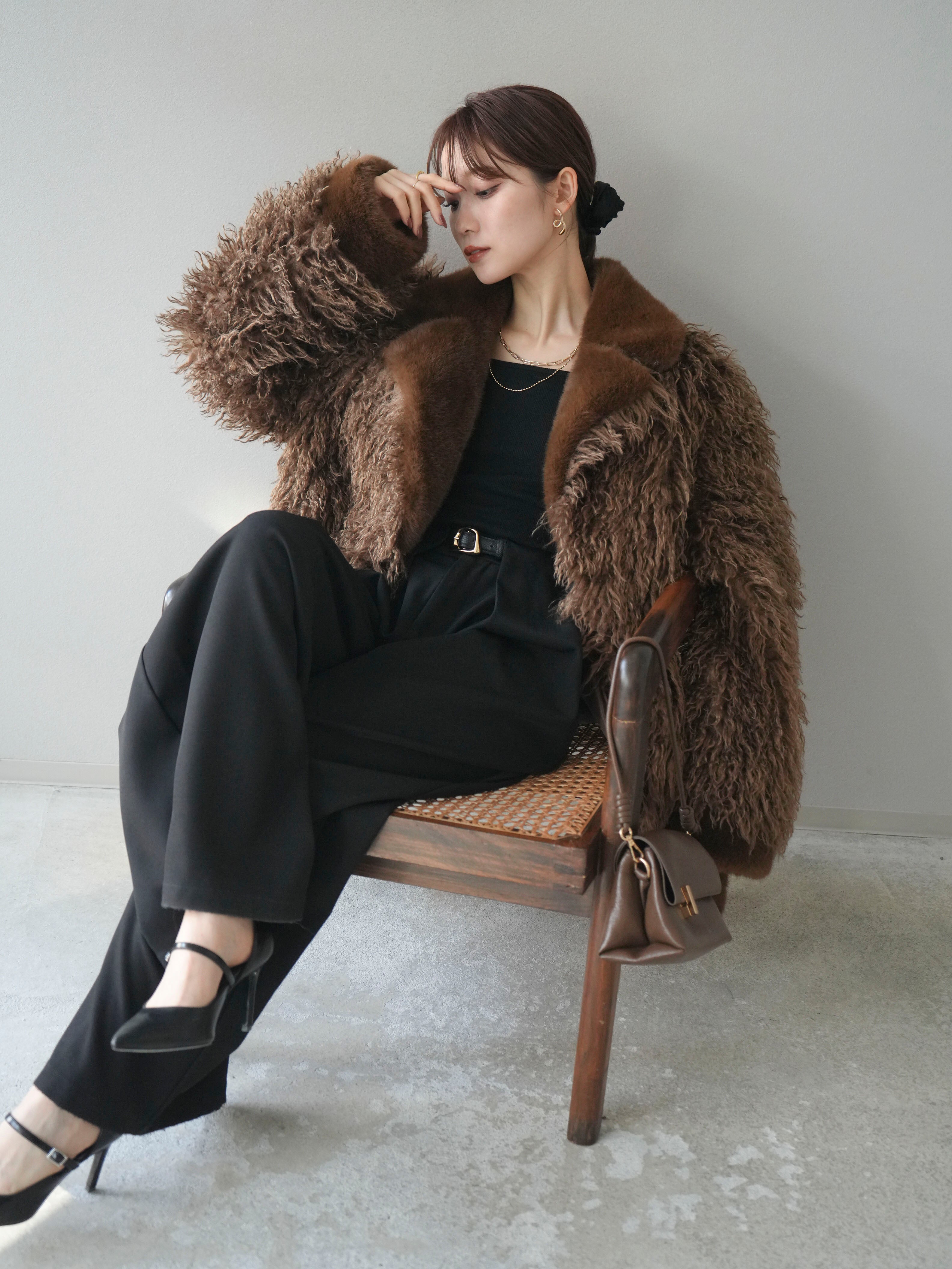 予約]異素材ファー×ムートンコート/brown – Lumier