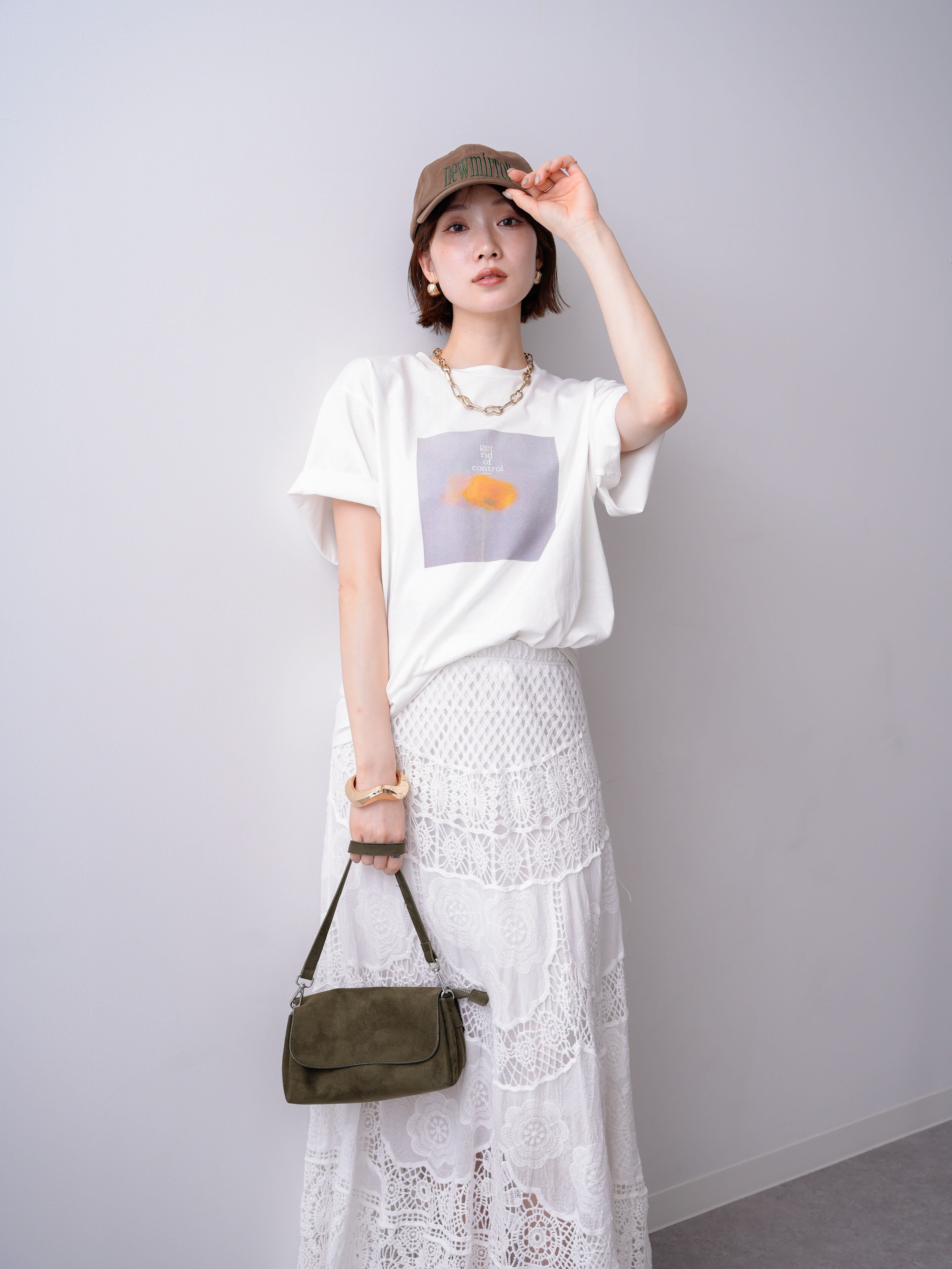 SET]ニュアンスフローラルフォトTEE+クロシェマキシスカート(2set