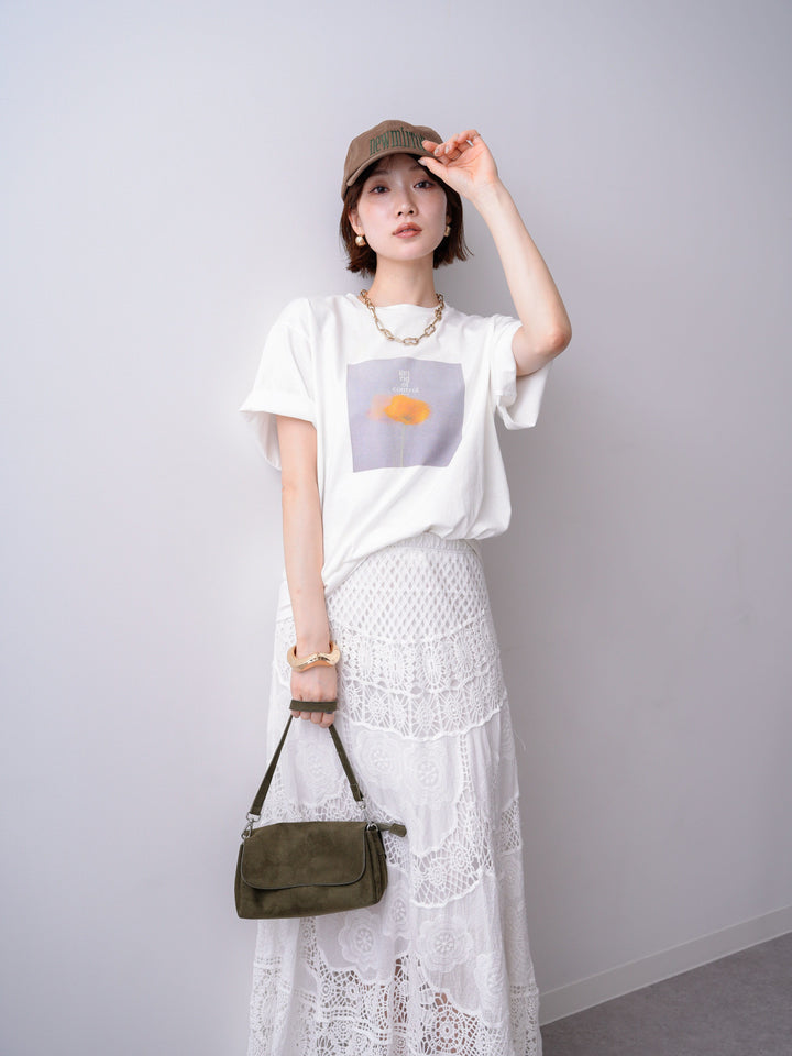 [SET]ニュアンスフローラルフォトTEE+クロシェマキシスカート(2set)