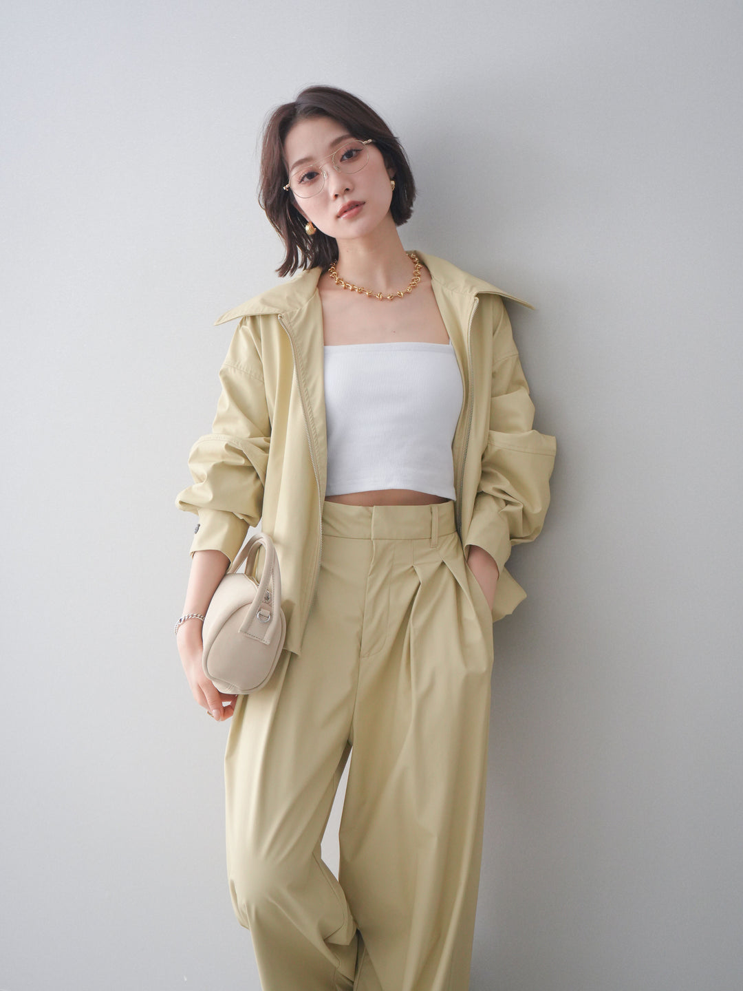 [予約]ウォッシャブルフェイクレザーバルーンジャケット/yellow