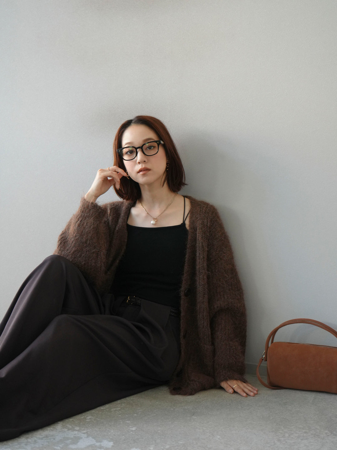 [予約]ウール混オーバーニットカーディガン/ブラウン