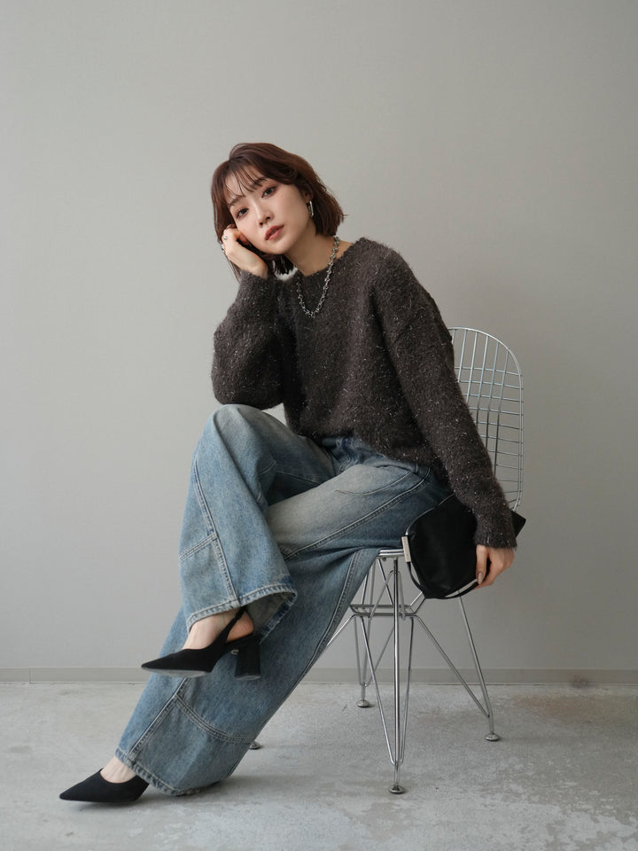 [予約]モールラメミックスヤーンニットプルオーバー/brown