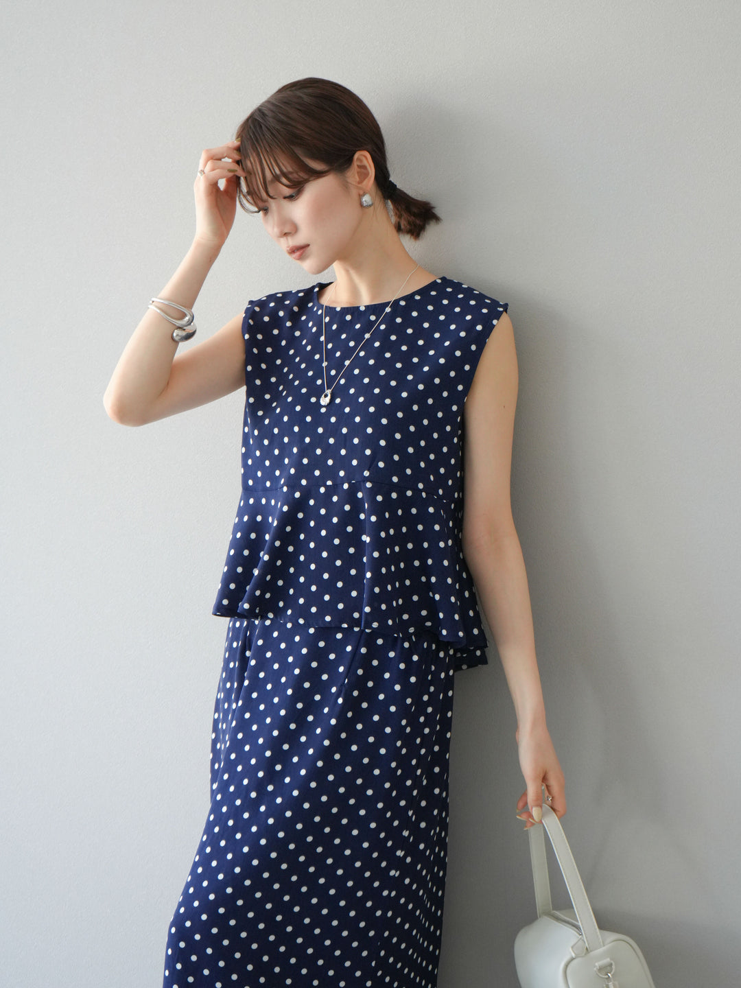 [予約]ドットぺプラムトップス/ネイビー
