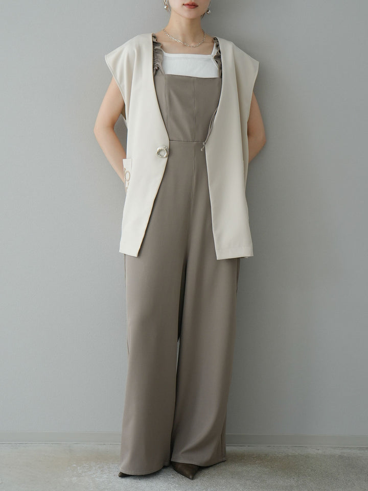 [預訂] 繫帶荷葉邊連身衣/灰褐色