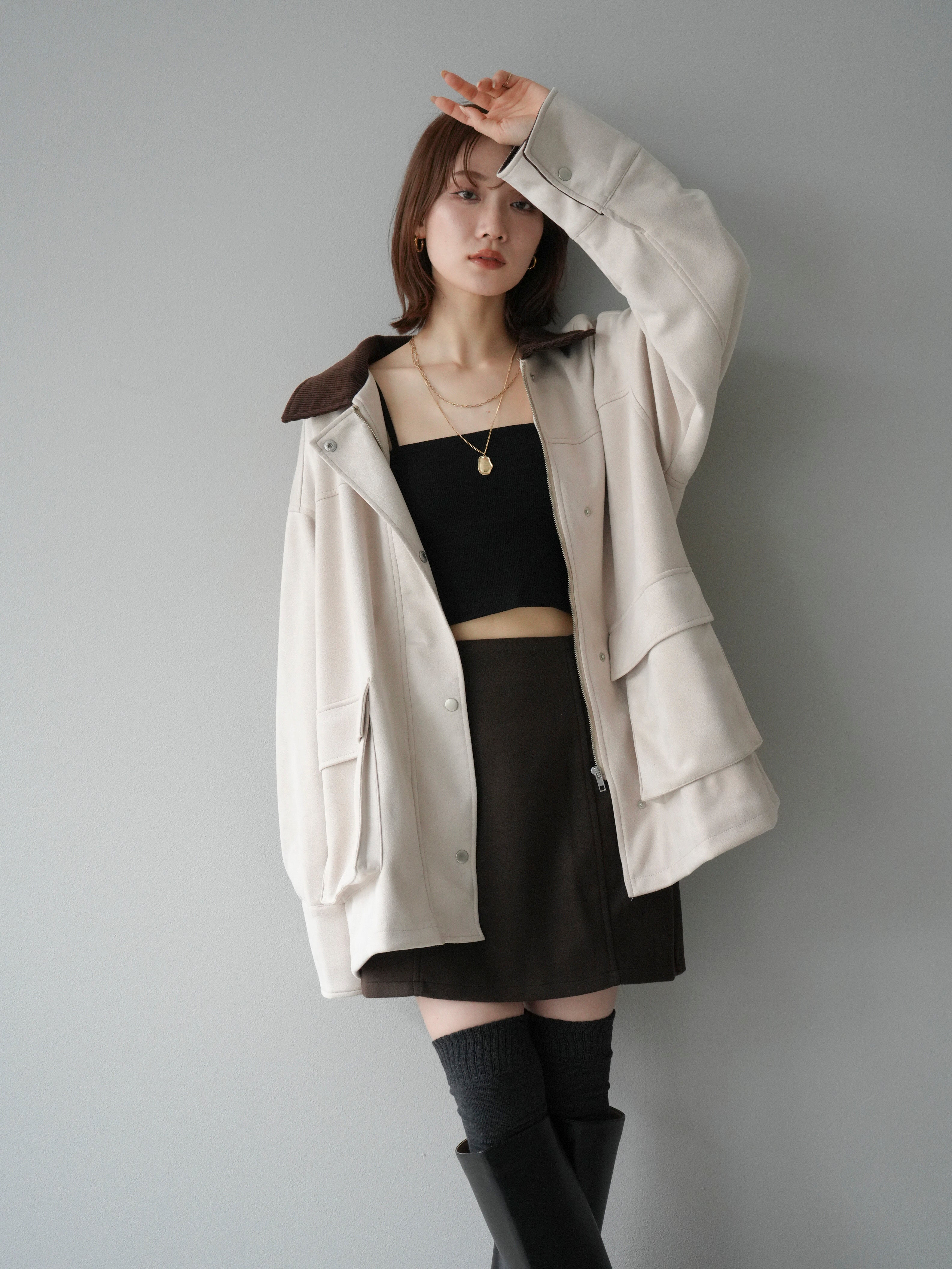 予約]コーデュロイ襟スウェードミドルジャケット /エクリュ – Lumier