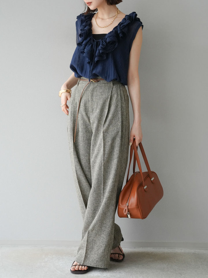 [予約]ミックスツイードタックパンツ/ブラウン