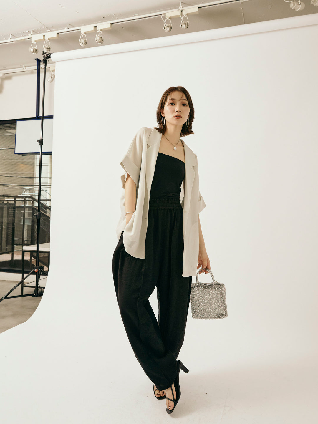 [予約]リネンライクベイカーバルーンパンツ/ブラック