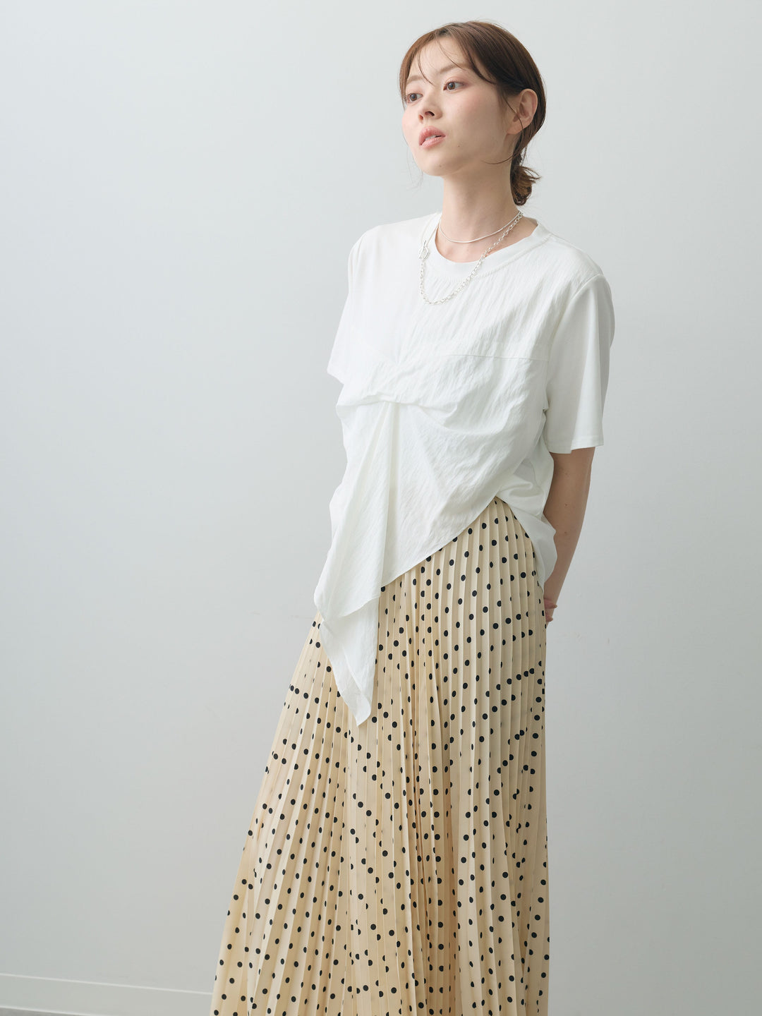 [SET]ラッフルドッキングTEE+ドットアコーディオンプリーツスカート(2set)