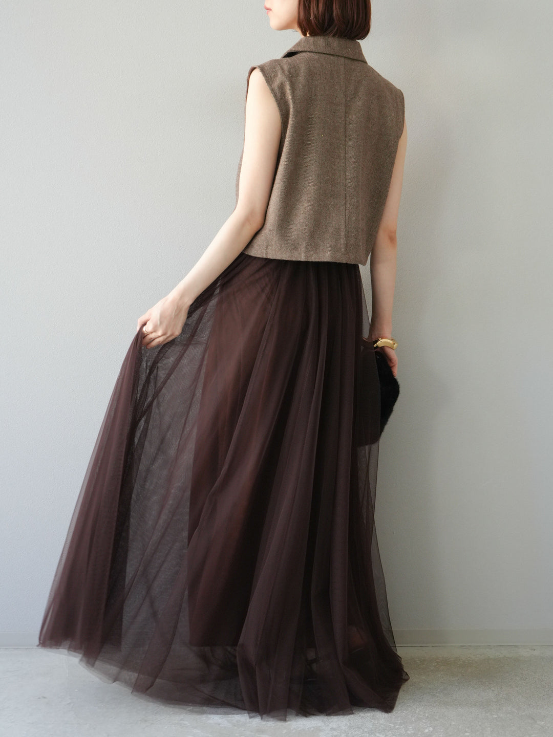 [予約]チュールボリュームスカート/ブラウン