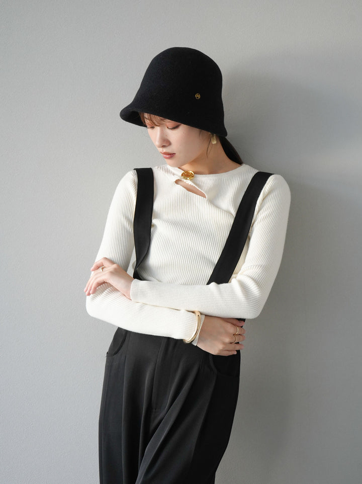 [予約]ゴールドモチーフデザインリブトップス/ホワイト