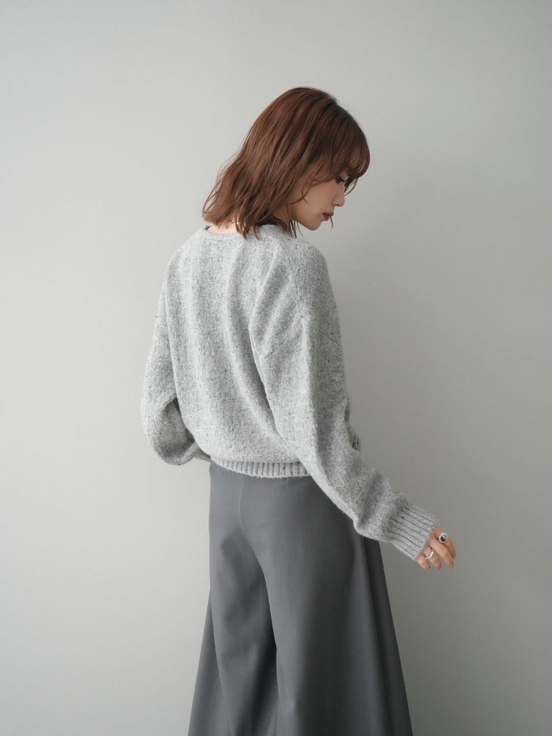 [SET]ツイストネックラメネップヤーンニットプルオーバー+テープベルトタックバギーパンツ(2set)