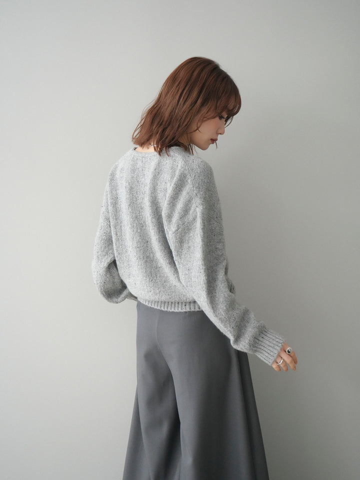 [SET]ツイストネックラメネップヤーンニットプルオーバー+テープベルトタックバギーパンツ(2set)