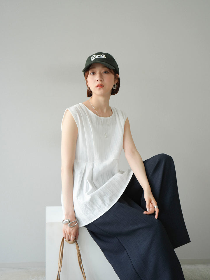 [予約]ドビーストライプタックブラウス/ホワイト