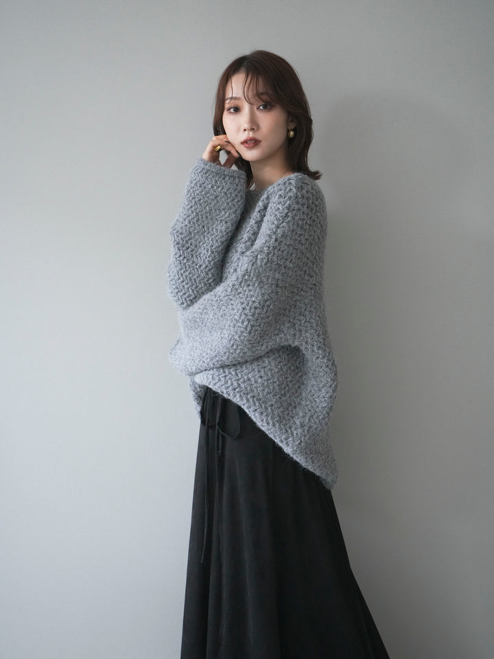 [予約]ワッフル編みオーバーニットプルオーバー/gray